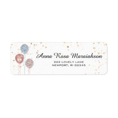 *~* Pink Blue Balloons Gold Glitter Baby Shower Label