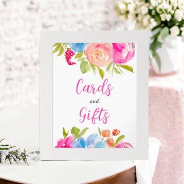Pink blue chic Boho floral watercolor bridal sign