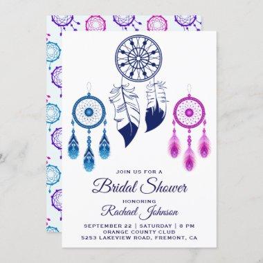 Pink Blue Dream Catcher Bridal Shower Invitations