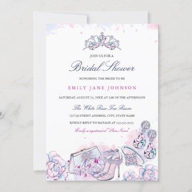 Pink Blue Elegant Crystal Bridal Shower invite