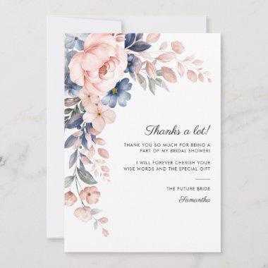 Pink Blue Floral Bloom Script Bridal Shower Thank You Invitations