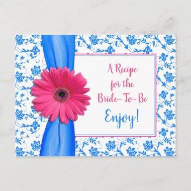 Pink Blue Floral Daisy Bridal Shower Recipe Invitations