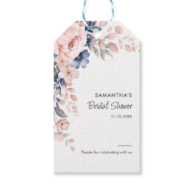 Pink Blue Floral Script Bridal Shower Gift Tags
