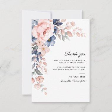 Pink Blue Floral Script Bridal Shower Thank You Invitations