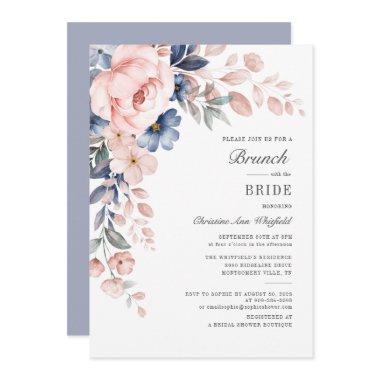 Pink Blue Flowers Watercolor Floral Bridal Brunch