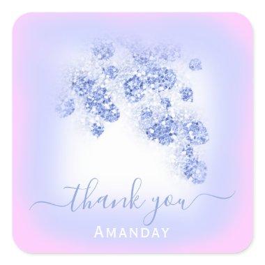 Pink Blue Glitter Floral Baby Shower Girl Favor Square Sticker