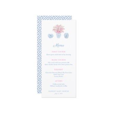 Pink Blue Grandmillenial Wedding Shower Luncheon Menu