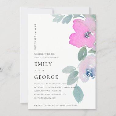 PINK BLUE GREEN ROSE FLORAL COUPLE SHOWER Invitations