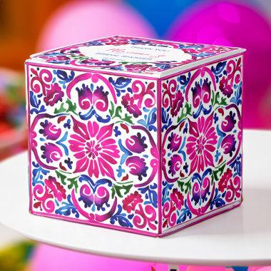 Pink blue Mexican tiles bridal shower Favor Boxes