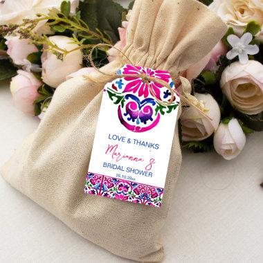 Pink blue Mexican tiles bridal shower favor Gift Tags