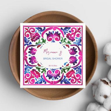 Pink blue Mexican tiles  tableware Napkins