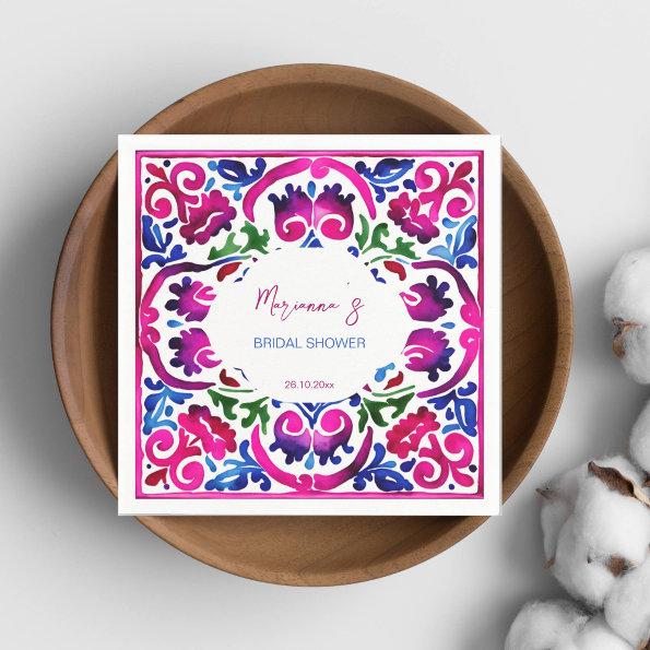 Pink blue Mexican tiles  tableware Napkins