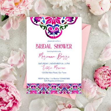 Pink blue Mexican tiles bridal shower template