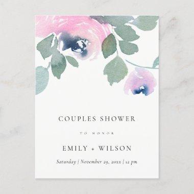 PINK BLUE ROSE WATERCOLOR FLORAL COUPLES SHOWER INVITATION POSTInvitations