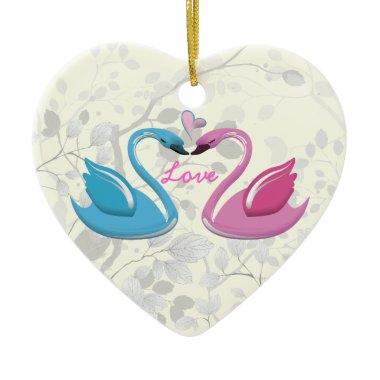 Pink blue swan love heart couple keepsake ornament