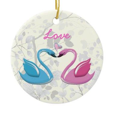 Pink blue swan love heart couple keepsake ornament