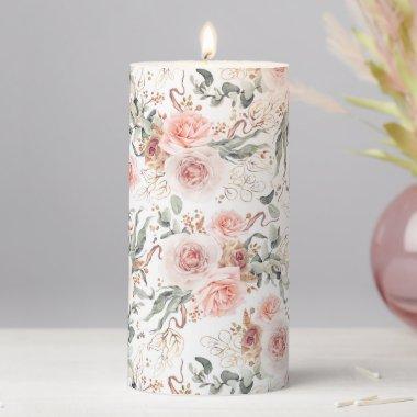 Pink Blush and Terracotta Elegant Floral Botanical Pillar Candle