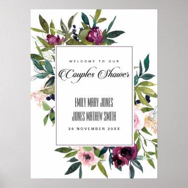 PINK BLUSH BURGUNDY FLORAL COUPLES SHOWER WELCOME POSTER