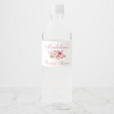 Pink Blush Floral Bridal Shower P Water Bottle Label