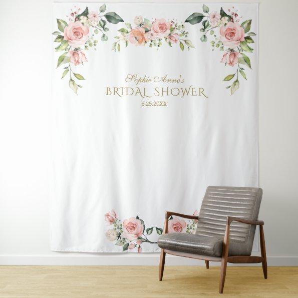 Pink Blush Floral Bridal Shower Photo Prop Tapestry
