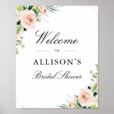 Pink blush floral bridal shower welcome sign