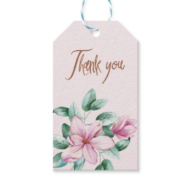 Pink blush floral copper bridal shower thank you gift tags