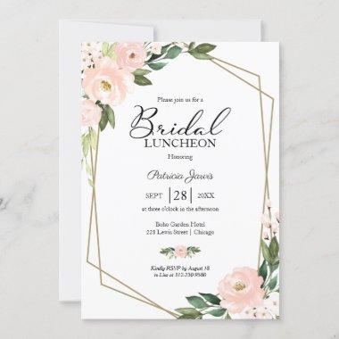Pink Blush Floral Geometric Bridal Luncheon Invitations