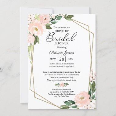 Pink Blush Floral Geometric Drive By Bridal Shower Invitations