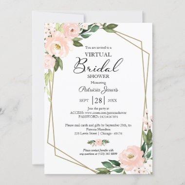Pink Blush Floral Geometric Virtual Bridal Shower Invitations