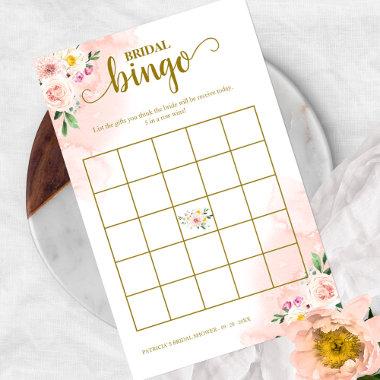 Pink Blush Floral Gold Bridal Shower Bingo Flyer