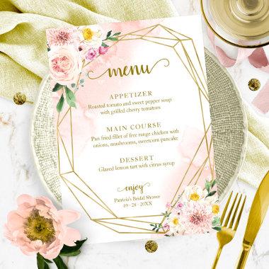 Pink Blush Floral Gold Bridal Shower Menu Invitations