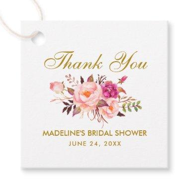 Pink Blush Floral Gold Bridal Shower Thank You Favor Tags