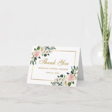 Pink Blush Floral Gold Bridal Shower Thanks Note Thank You Invitations