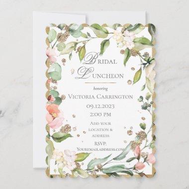 Pink Blush Floral Gold Elegant Bridal Luncheon #45 Invitations