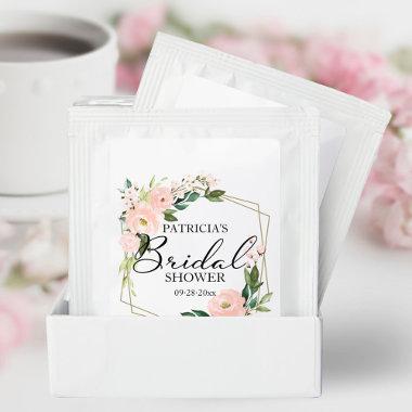 Pink Blush Floral Gold Geometric Bridal Shower Tea Bag Drink Mix