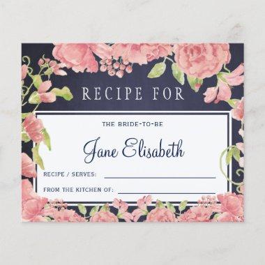 Pink blush floral navy bride to be recipe Invitations