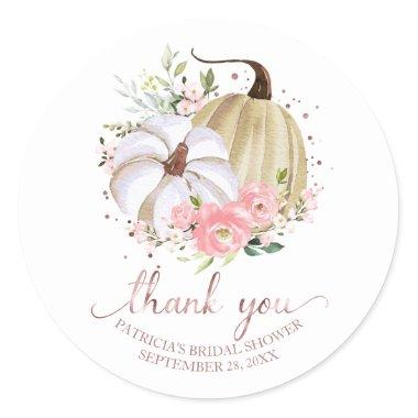 Pink Blush Floral Pumpkin Fall Bridal Shower Favor Classic Round Sticker