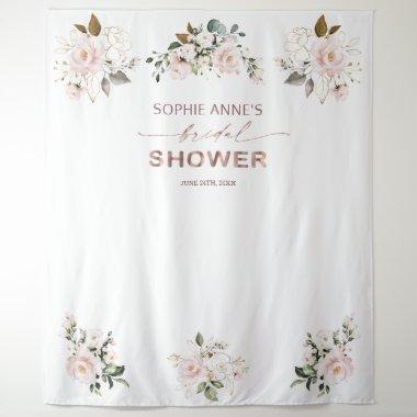 Pink Blush Floral Rose Gold Bridal Shower Prop Tapestry