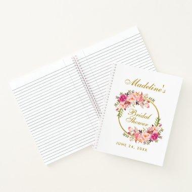 Pink Blush Floral Wreath Bridal Shower Gift List Notebook