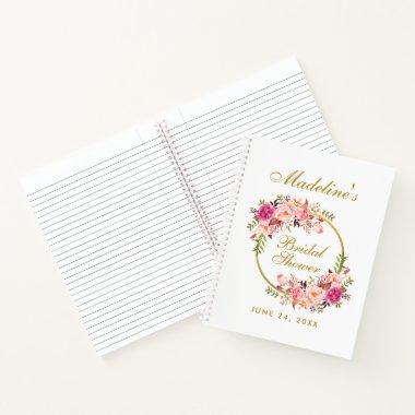 Pink Blush Floral Wreath  Gift List Notebook