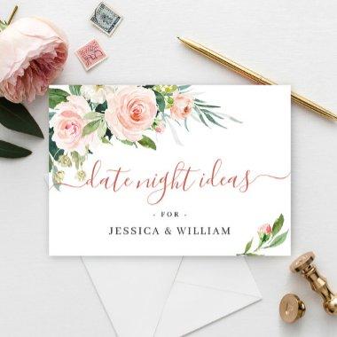 Pink Blush Flowers Bridal Shower Date Night Idea Advice Card