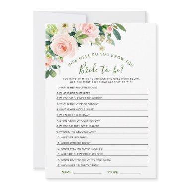 Pink Blush Flowers Bridal Shower Game Invitations