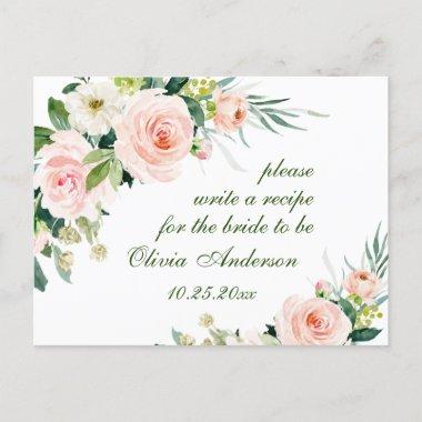 Pink Blush Flowers Bridal Shower Recipe Invitations