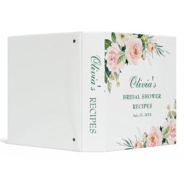 Pink Blush Flowers Greenery  Recipe 3 Ring Binder