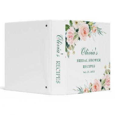 Pink Blush Flowers Greenery Bridal Shower Recipe 3 Ring Binder