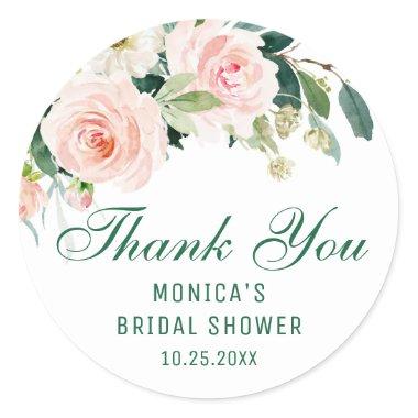 Pink Blush Flowers Greenery Floral Bridal Shower Classic Round Sticker