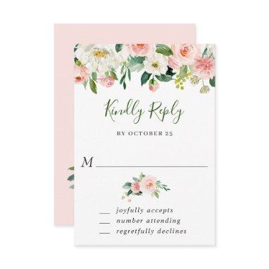 Pink Blush Flowers Greenery Watercolor Wedding RSV RSVP Card