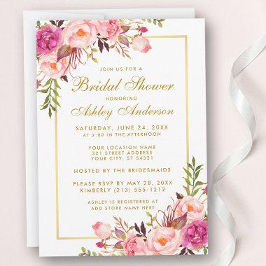 Pink Blush Gold Floral Bridal Shower Invitations