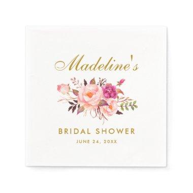 Pink Blush Gold Floral Bridal Shower Napkins