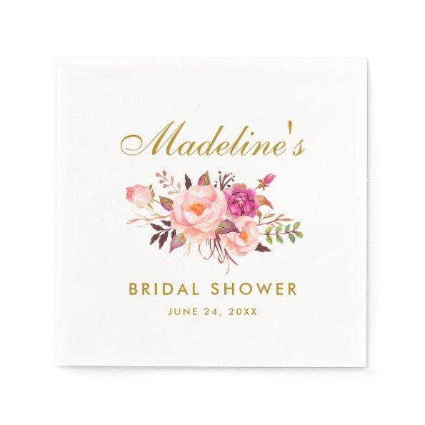 Pink Blush Gold Floral  Napkins
